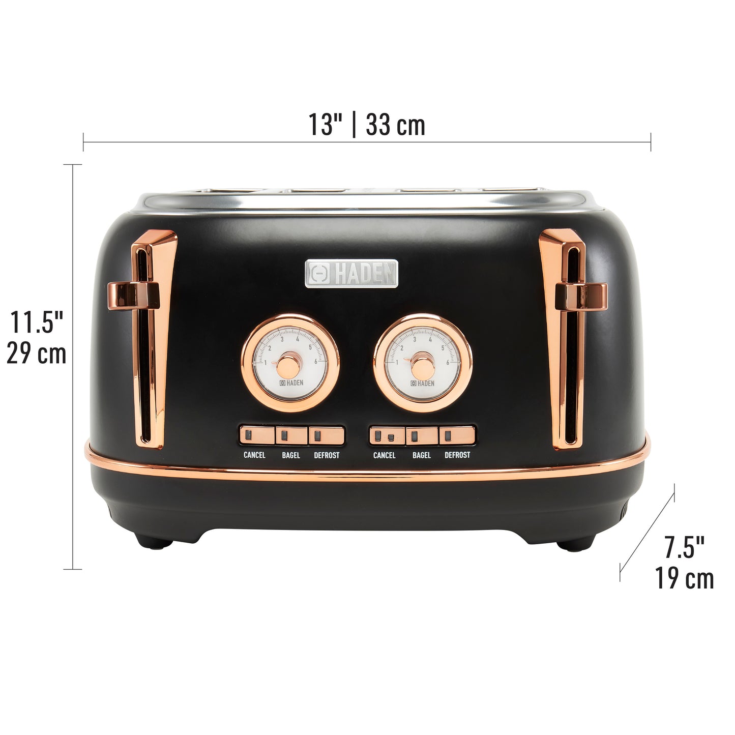 Haden Dorset 4-Slice Wide Slot Toaster - Black & Copper