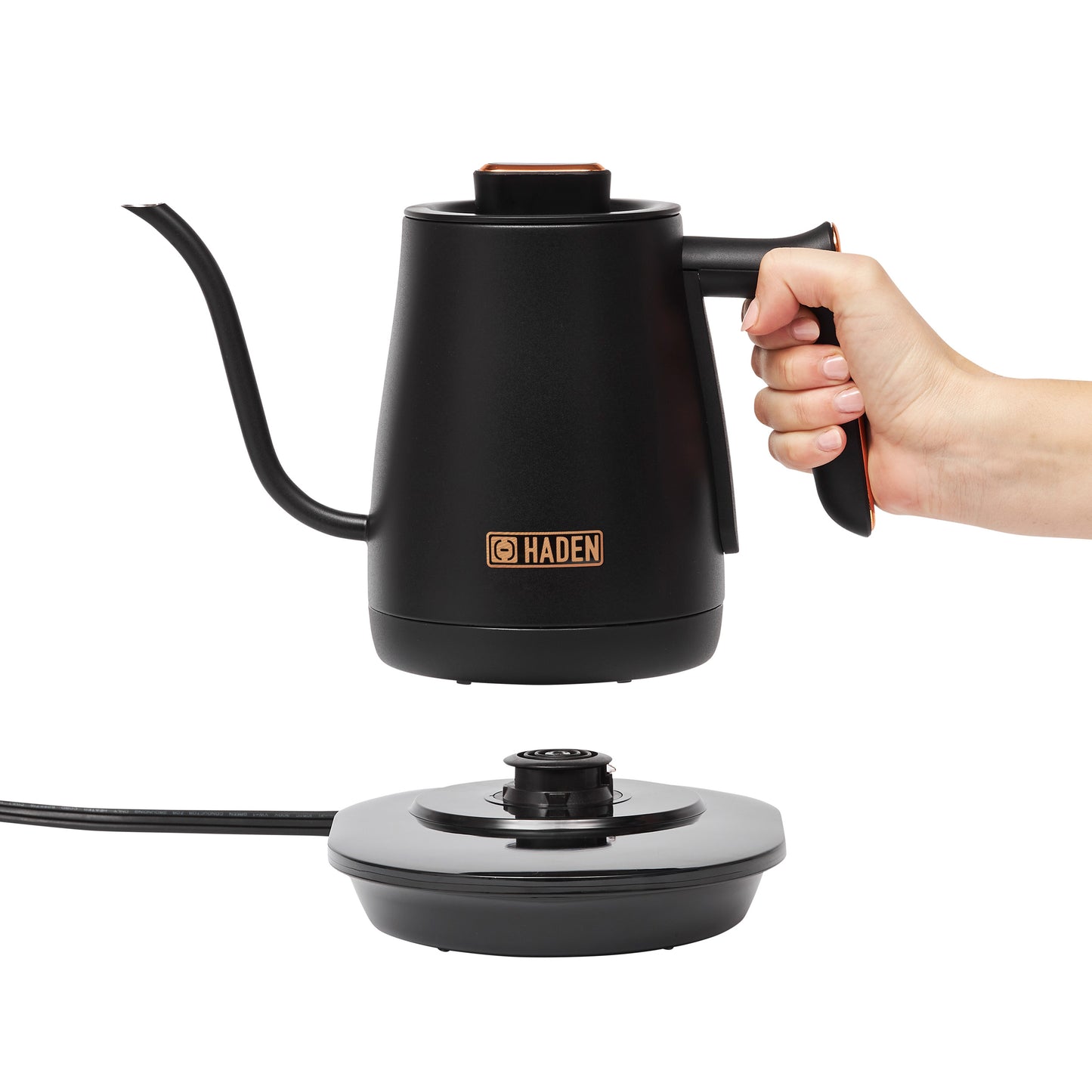 Haden Gooseneck Cordless Electric Kettle Black and Copper