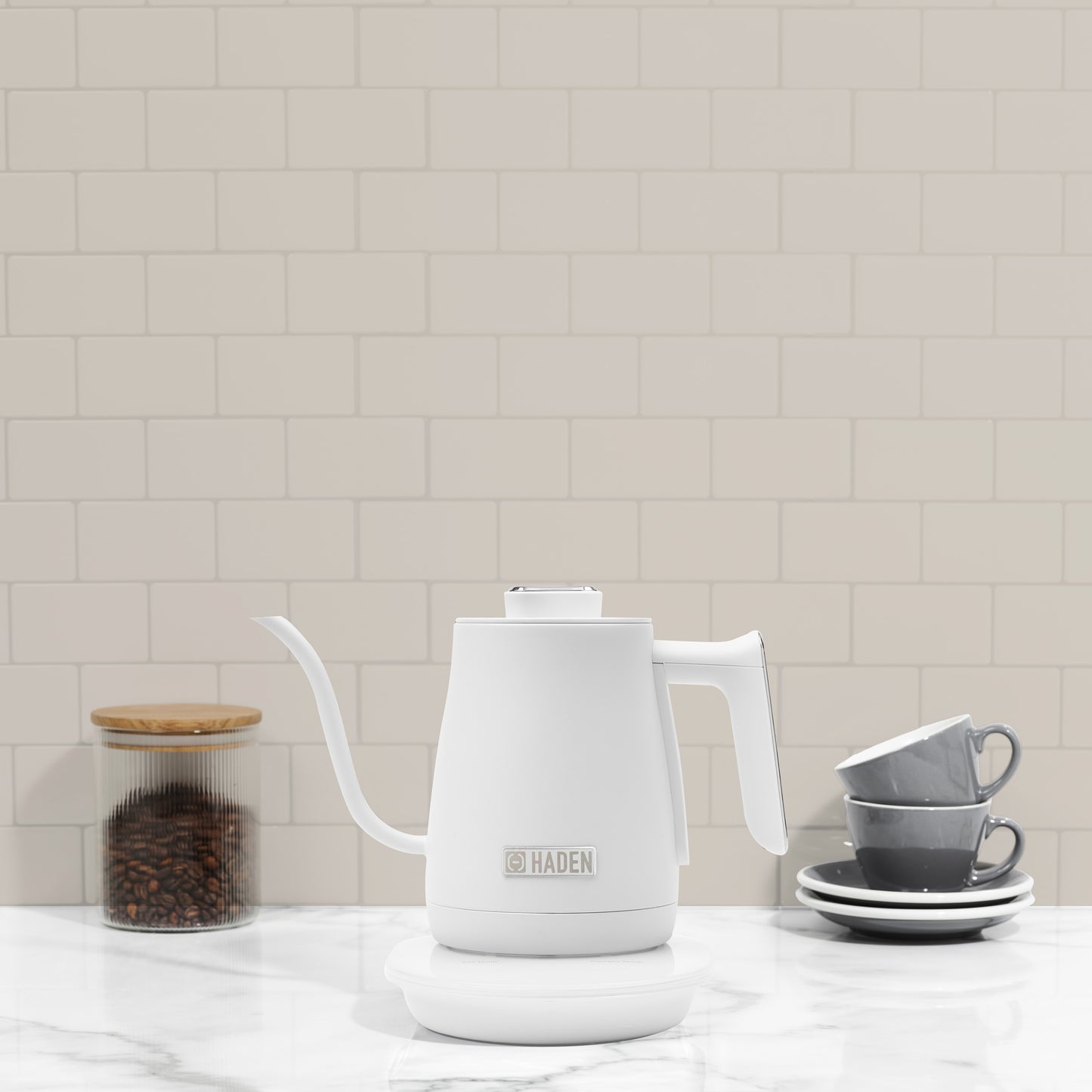 Haden Gooseneck Cordless Electric Kettle Ivory and Chrome