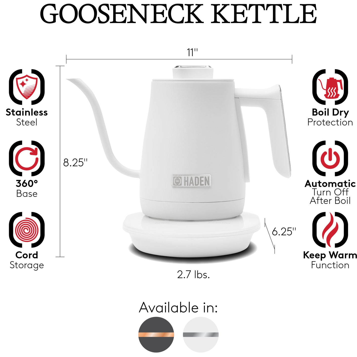 Haden Gooseneck Cordless Electric Kettle Ivory and Chrome