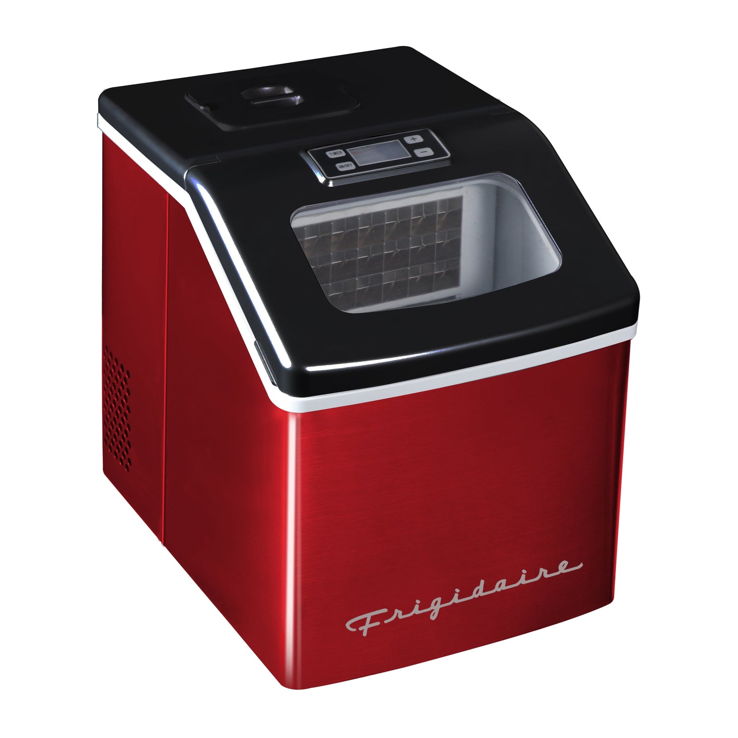 Frigidaire Portable Countertop Compact 40-lb Square Shaped Ice Maker with Window - Red Stainless Steel