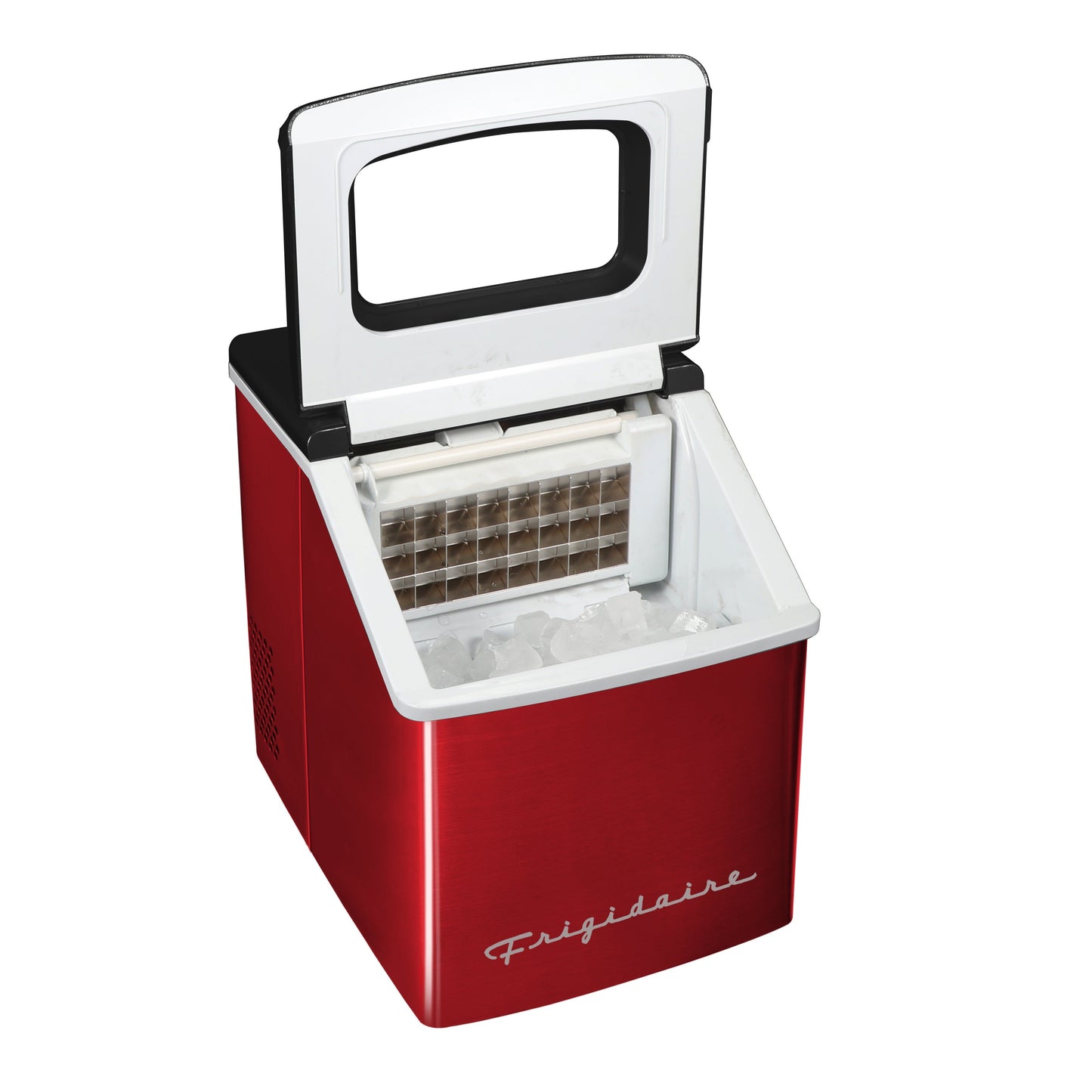 Frigidaire Portable Countertop Compact 40-lb Square Shaped Ice Maker with Window - Red Stainless Steel