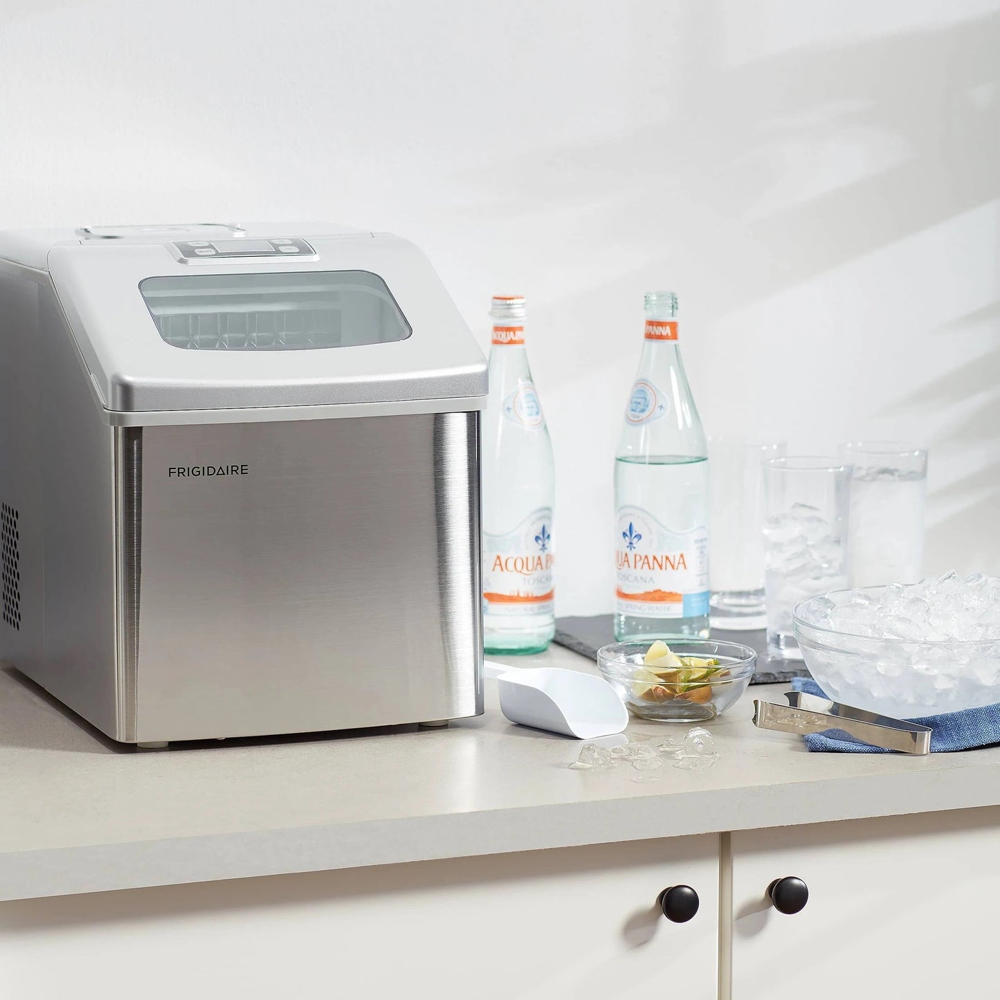 Frigidaire Portable Countertop Compact 40-lb Square Shaped Ice Maker with Window - Stainless Steel