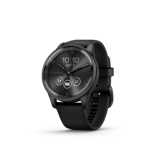 Garmin vívomove® Trend Hybrid Smartwatch - Slate Stainless Steel Bezel with Black Case and Silicone Band