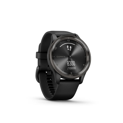 Garmin vívomove® Trend Hybrid Smartwatch - Slate Stainless Steel Bezel with Black Case and Silicone Band