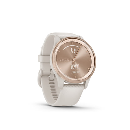 Garmin vívomove® Trend Hybrid Smartwatch with PVD Coating - Peach Gold Stainless Steel Bezel with Ivory Case and Silicone Band