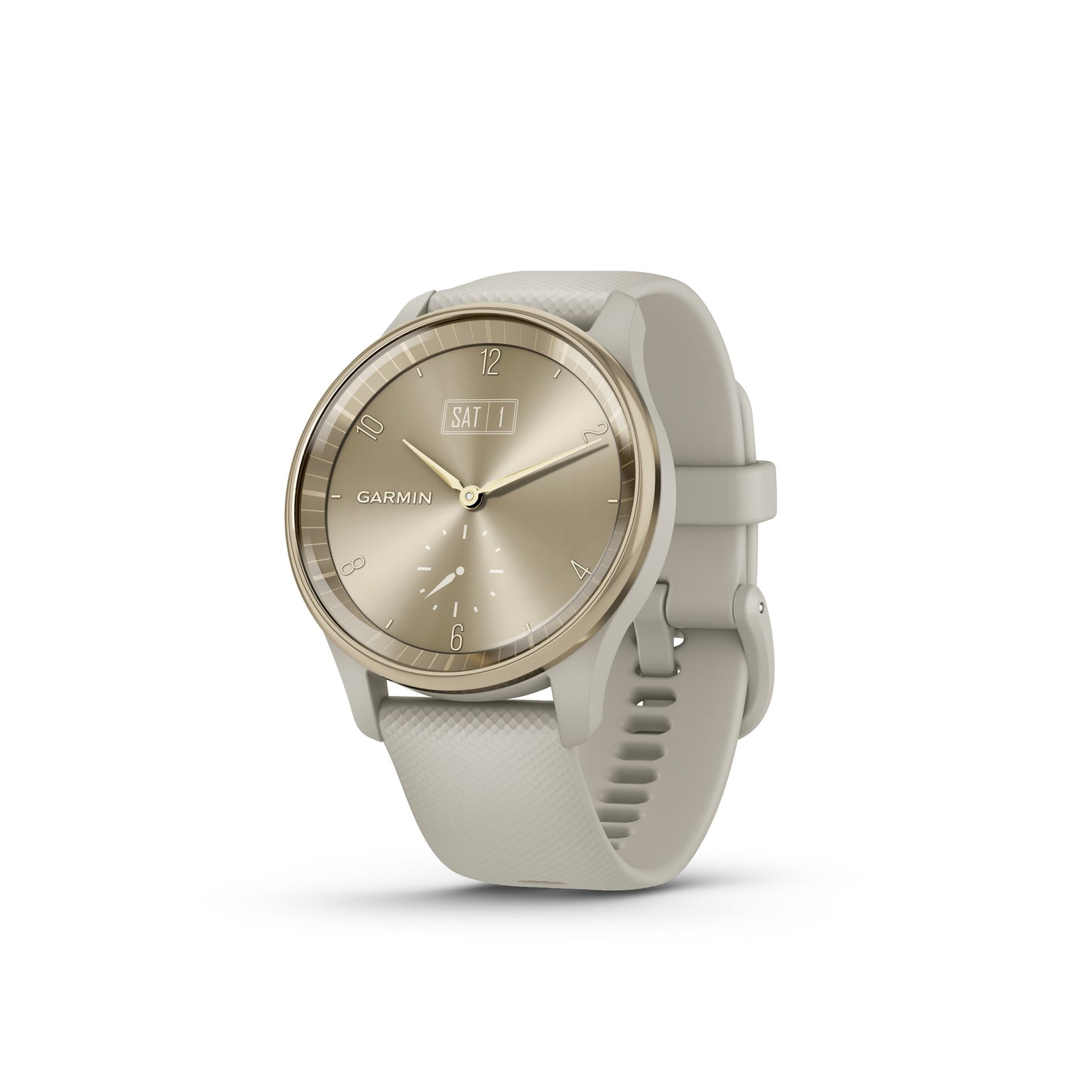 Garmin vívomove® Trend Hybrid Smartwatch with PVD Coating - Cream Gold Stainless Steel Bezel with French Grey Case and Silicone Band