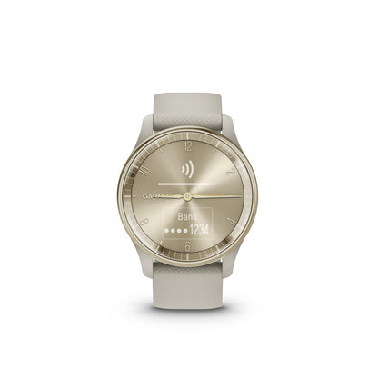 Garmin vívomove® Trend Hybrid Smartwatch with PVD Coating - Cream Gold Stainless Steel Bezel with French Grey Case and Silicone Band