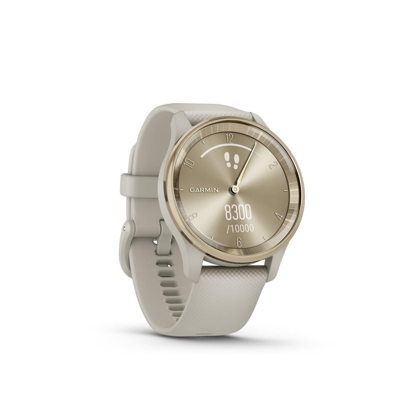 Garmin vívomove® Trend Hybrid Smartwatch with PVD Coating - Cream Gold Stainless Steel Bezel with French Grey Case and Silicone Band