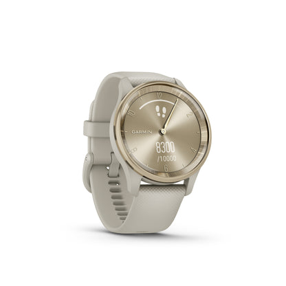 Garmin vívomove® Trend Hybrid Smartwatch with PVD Coating - Cream Gold Stainless Steel Bezel with French Grey Case and Silicone Band