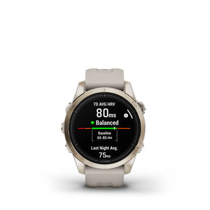 Garmin epix™ Pro Gen 2 Sapphire Edition GPS Smartwatch and Fitness Tracker - 42-mm - Soft Gold with Light Sand Band