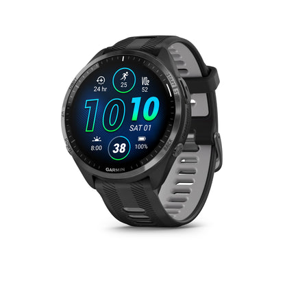 Garmin Forerunner® 965 GPS Smartwatch - Carbon Grey DLC Titanium Bezel with Black Case and Black/Powder Grey Silicone Band