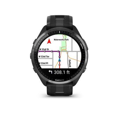 Garmin Forerunner® 965 GPS Smartwatch - Carbon Grey DLC Titanium Bezel with Black Case and Black/Powder Grey Silicone Band