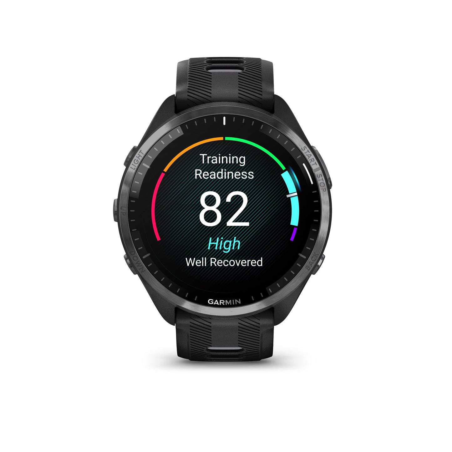 Garmin Forerunner® 965 GPS Smartwatch - Carbon Grey DLC Titanium Bezel with Black Case and Black/Powder Grey Silicone Band