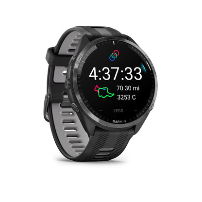 Garmin Forerunner® 965 GPS Smartwatch - Carbon Grey DLC Titanium Bezel with Black Case and Black/Powder Grey Silicone Band