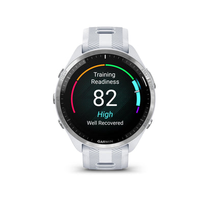 Garmin Forerunner® 965 GPS Smartwatch - Titanium Bezel with Whitestone Case and Whitestone/Powder Grey Silicone Band