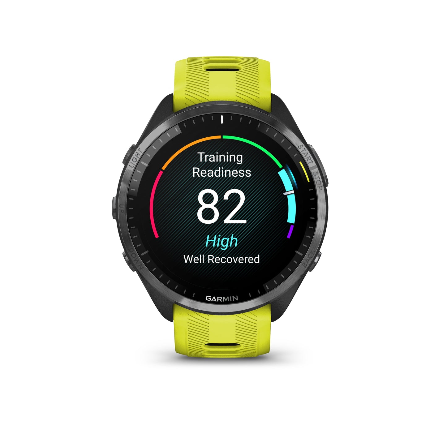 Garmin Forerunner® 965 GPS Smartwatch - Carbon Grey DLC Titanium Bezel with Black Case and Amp Yellow/Black Silicone Band