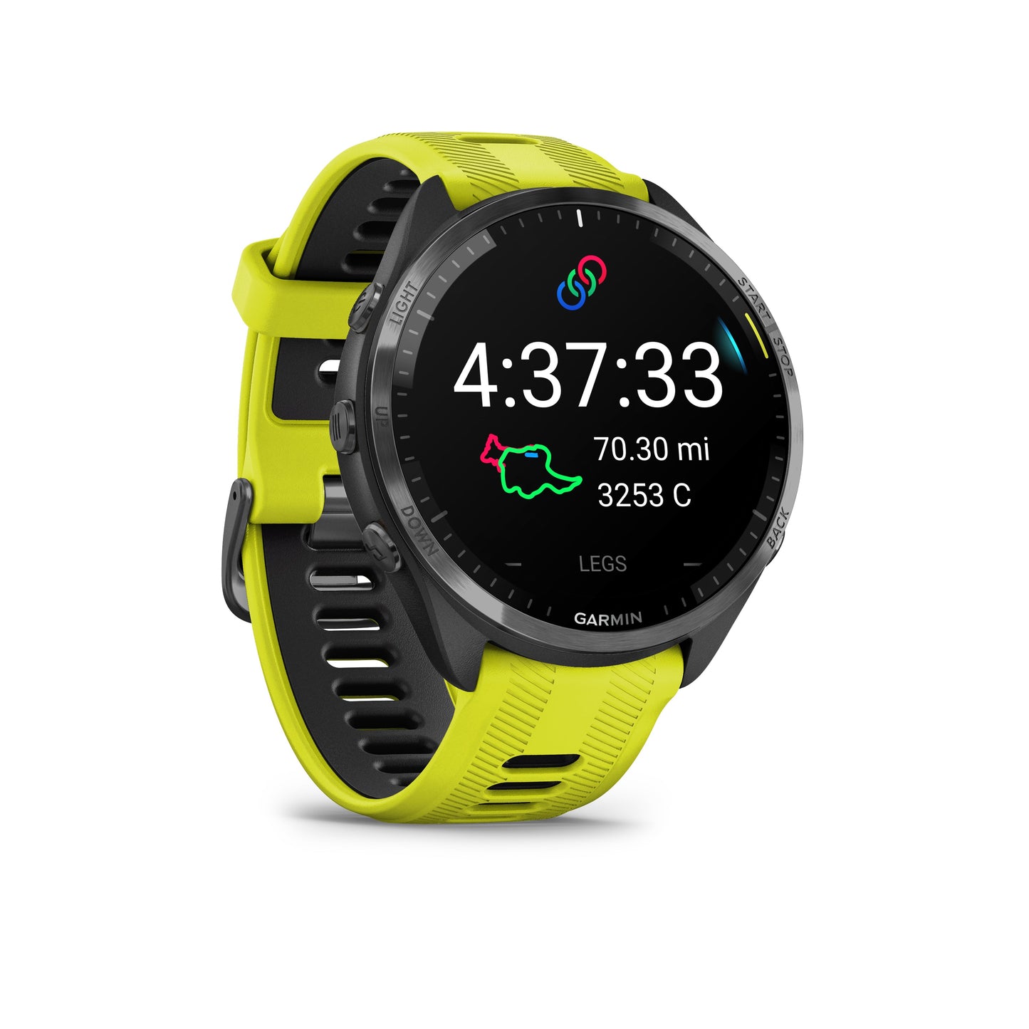 Garmin Forerunner® 965 GPS Smartwatch - Carbon Grey DLC Titanium Bezel with Black Case and Amp Yellow/Black Silicone Band