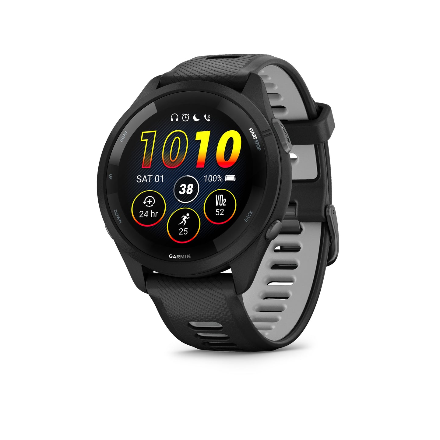 Garmin Forerunner® 265 GPS Smartwatch - Black Bezel and Case with Black/Powder Grey Silicone Band