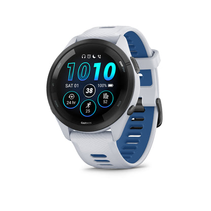 Garmin Forerunner® 265 GPS Smartwatch - Black Bezel with Whitestone Case and Whitestone/Tidal Blue Silicone Band