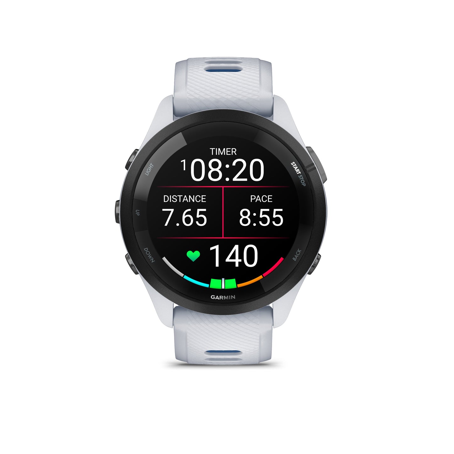 Garmin Forerunner® 265 GPS Smartwatch - Black Bezel with Whitestone Case and Whitestone/Tidal Blue Silicone Band