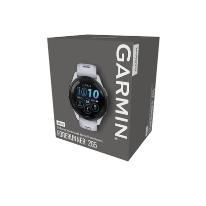 Garmin Forerunner® 265 GPS Smartwatch - Black Bezel with Whitestone Case and Whitestone/Tidal Blue Silicone Band