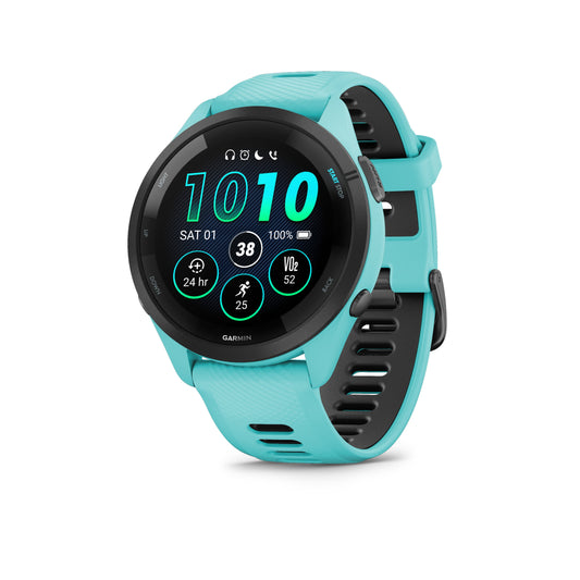 Garmin Forerunner® 265 GPS Smartwatch - Black Bezel with Aqua Case and Aqua/Black Silicone Band