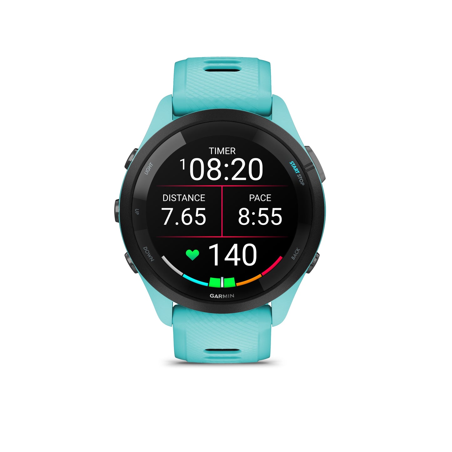 Garmin Forerunner® 265 GPS Smartwatch - Black Bezel with Aqua Case and Aqua/Black Silicone Band