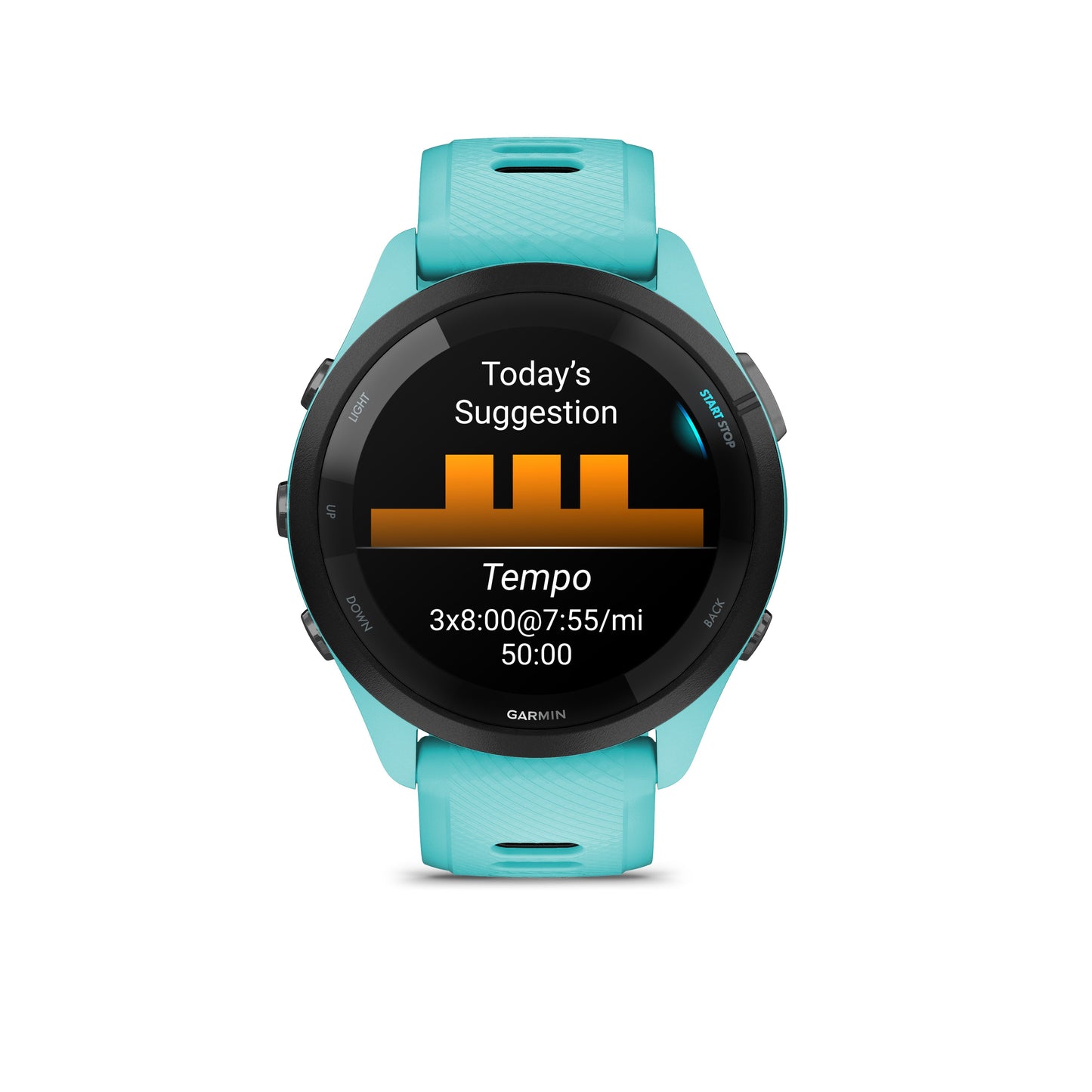 Garmin Forerunner® 265 GPS Smartwatch - Black Bezel with Aqua Case and Aqua/Black Silicone Band