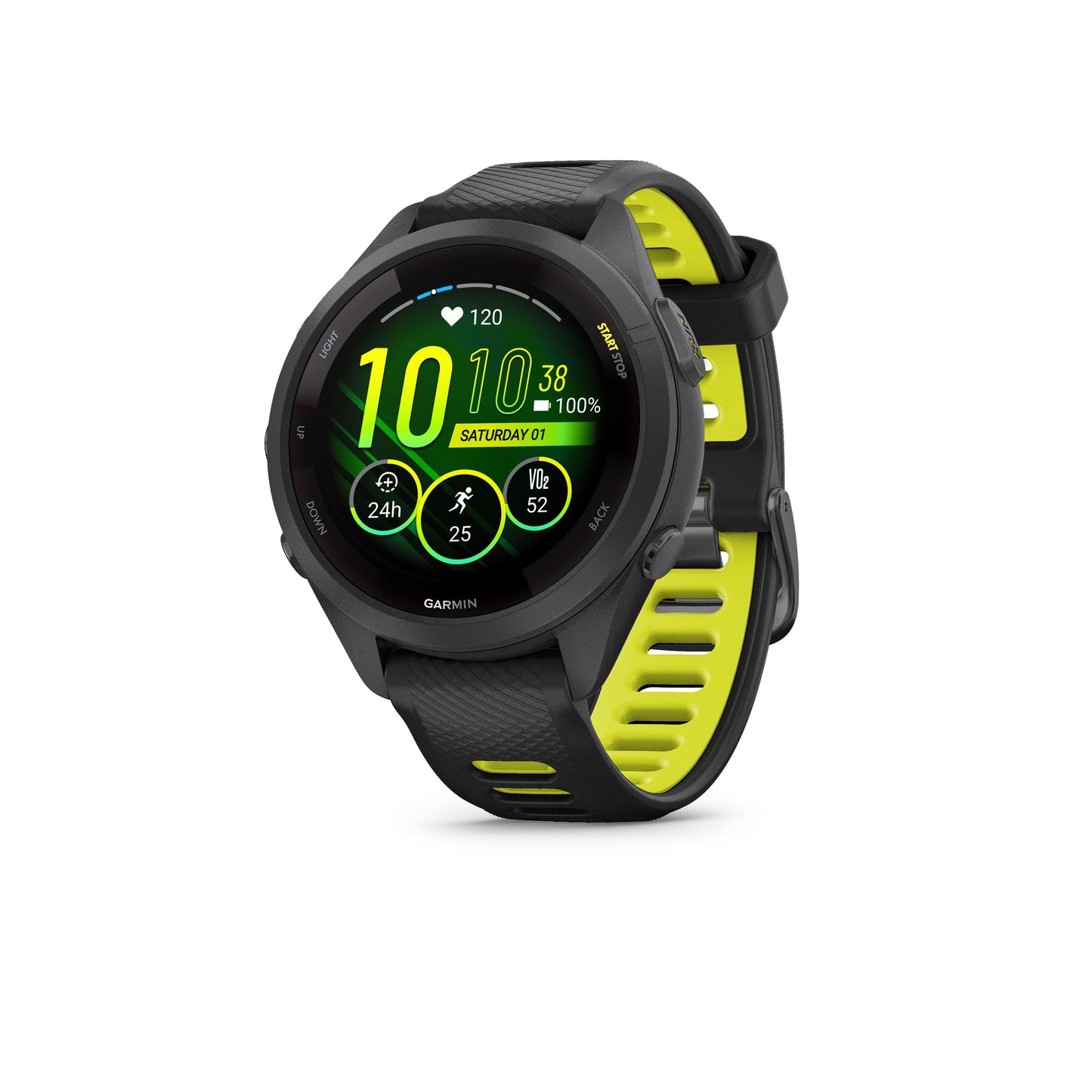 Garmin Forerunner® 265S GPS Smartwatch - Black Bezel and Case with Black/Amp Yellow Silicone Band