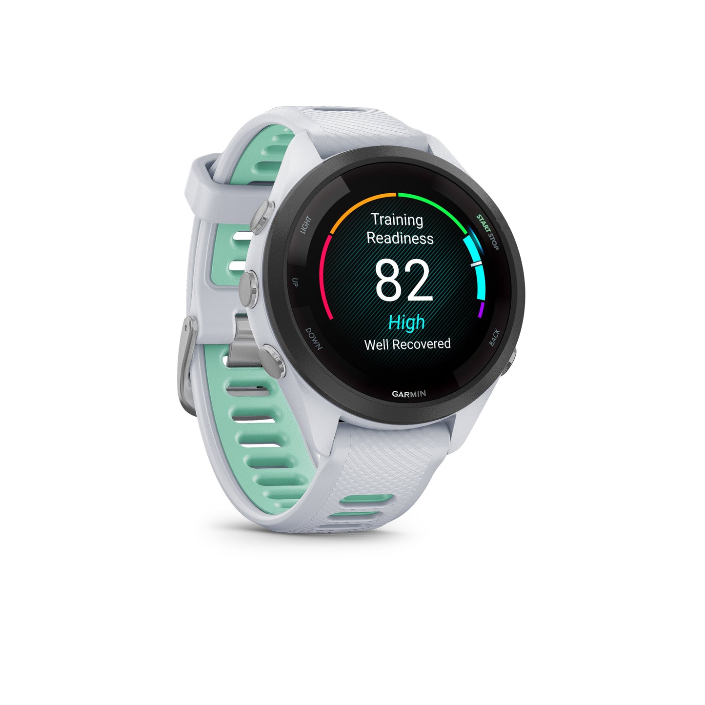 Garmin Forerunner® 265S GPS Smartwatch - Black Bezel with Whitestone Case and Whitestone/Neo Tropic Silicone Band