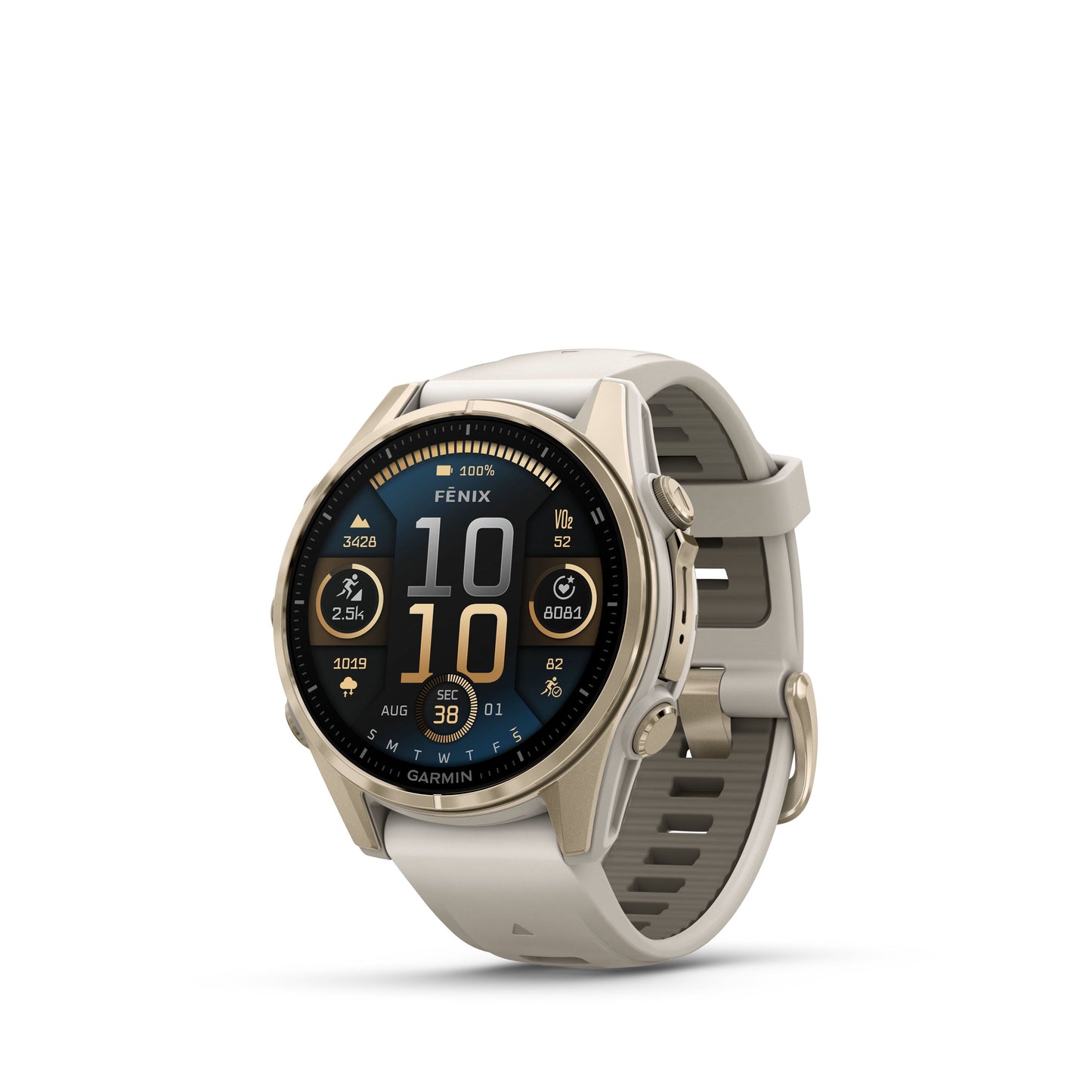 Garmin fēnix® 8 AMOLED Display Sapphire Lens GPS Smartwatch - 47-mm - Soft Gold Bezel with Fog Grey/Dark Sandstone Silicone Band