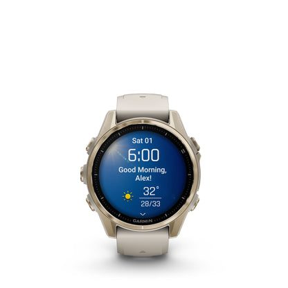 Garmin fēnix® 8 AMOLED Display Sapphire Lens GPS Smartwatch - 47-mm - Soft Gold Bezel with Fog Grey/Dark Sandstone Silicone Band