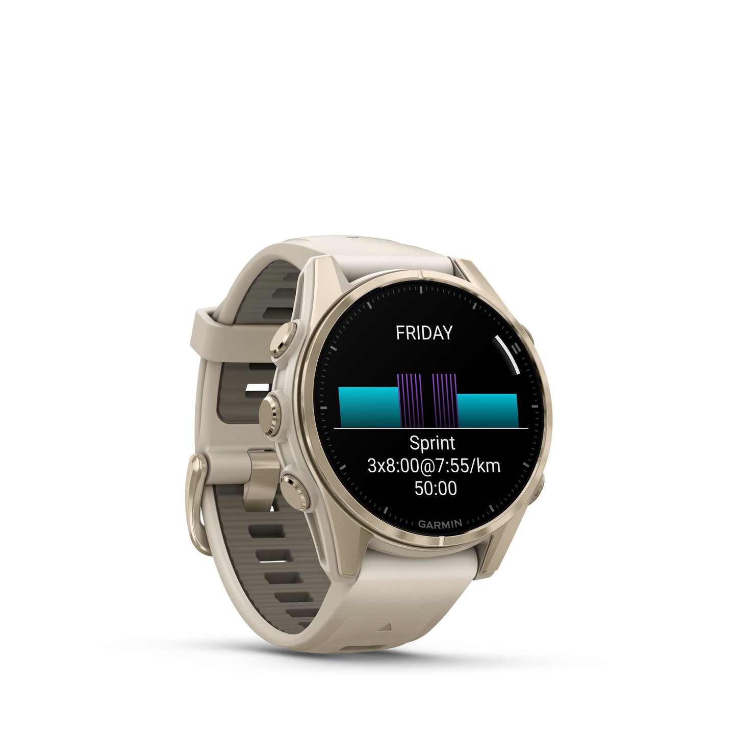 Garmin fēnix® 8 AMOLED Display Sapphire Lens GPS Smartwatch - 47-mm - Soft Gold Bezel with Fog Grey/Dark Sandstone Silicone Band