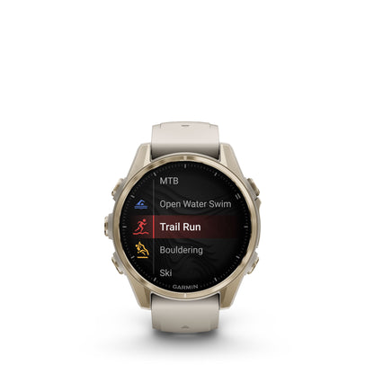 Garmin fēnix® 8 AMOLED Display Sapphire Lens GPS Smartwatch - 47-mm - Soft Gold Bezel with Fog Grey/Dark Sandstone Silicone Band