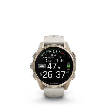 Garmin fēnix® 8 AMOLED Display Sapphire Lens GPS Smartwatch - 47-mm - Soft Gold Bezel with Fog Grey/Dark Sandstone Silicone Band