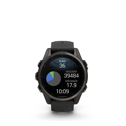 Garmin fēnix® 8 AMOLED Display Sapphire Lens GPS Smartwatch - 43-mm - Carbon Grey DLC Titanium Bezel with Black/Pebble Grey Silicone Band