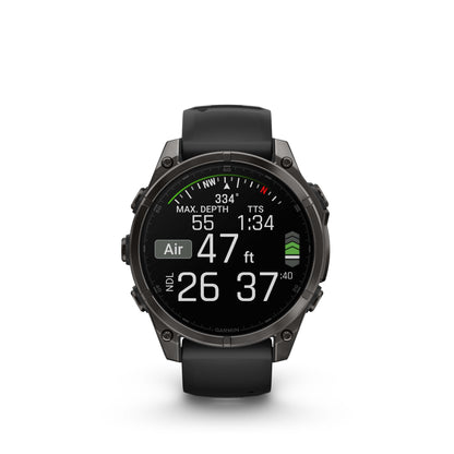 Garmin fēnix® 8 AMOLED Display Sapphire Lens GPS Smartwatch - 47-mm - Carbon Grey DLC Titanium Bezel with Black/Pebble Grey Silicone Band