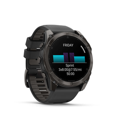 Garmin fēnix® 8 AMOLED Display Sapphire Lens GPS Smartwatch - 51-mm - Carbon Grey DLC Titanium Bezel with Black/Pebble Grey Silicone Band