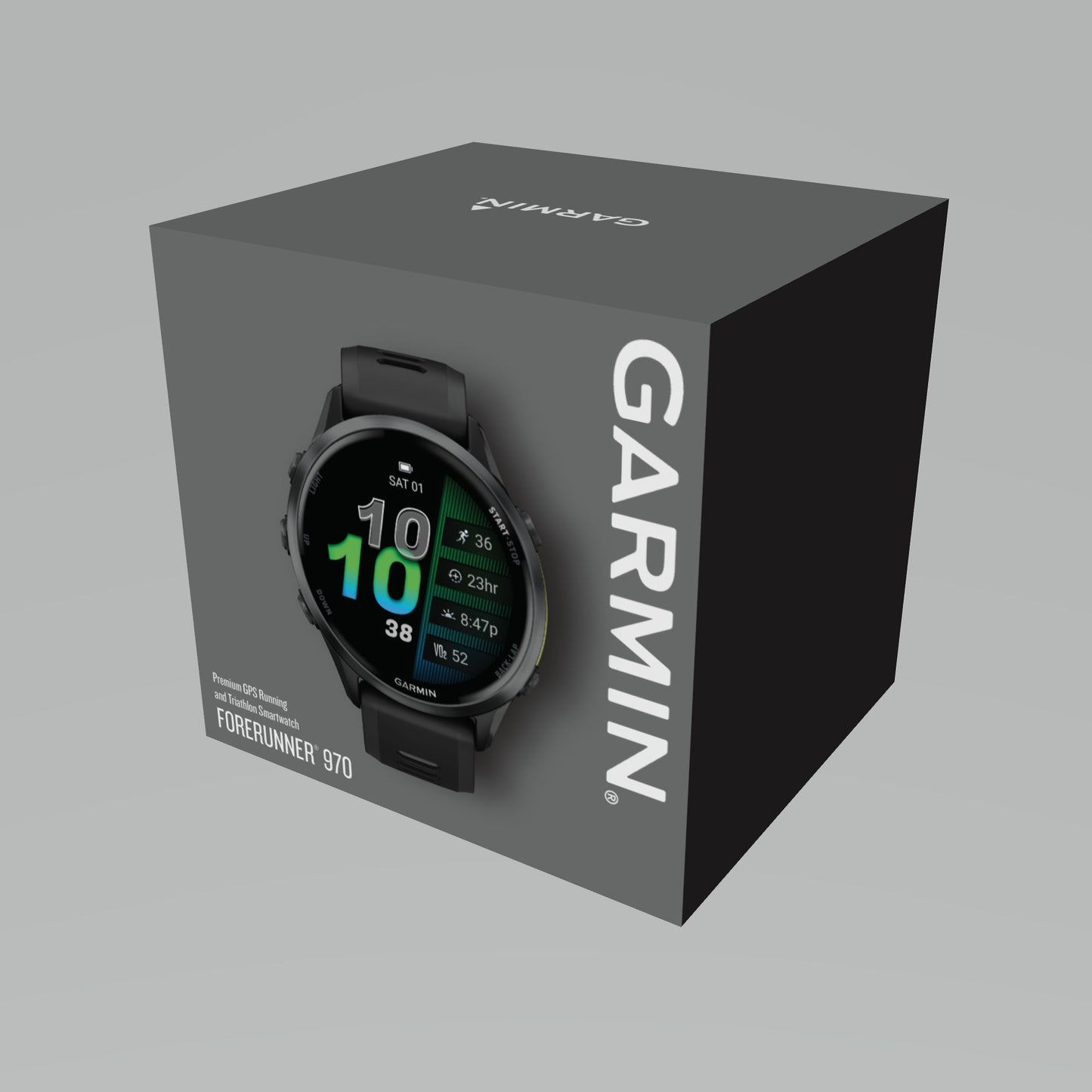 Garmin Forerunner® 970 GPS Smartwatch - Carbon Grey DLC Titanium with Black Case and Black/Translucent Whitestone Band