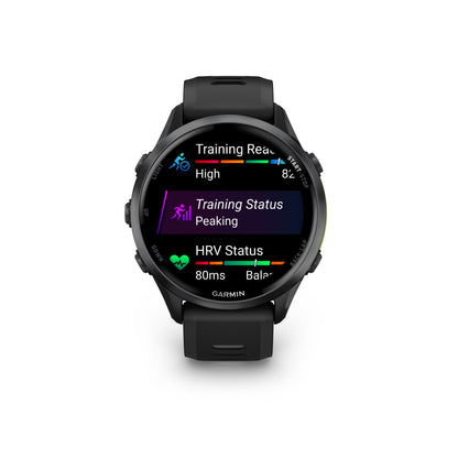 Garmin Forerunner® 970 GPS Smartwatch - Carbon Grey DLC Titanium with Black Case and Black/Translucent Whitestone Band