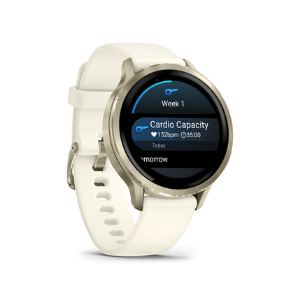 Garmin Venu 4 GPS Smartwatch - 41mm Lunar Gold with Bone Silicone Band