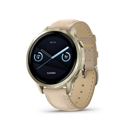 Garmin Venu 4 GPS Smartwatch - 41mm Lunar Gold with Bone Silicone Band and Light Sand Leather Band