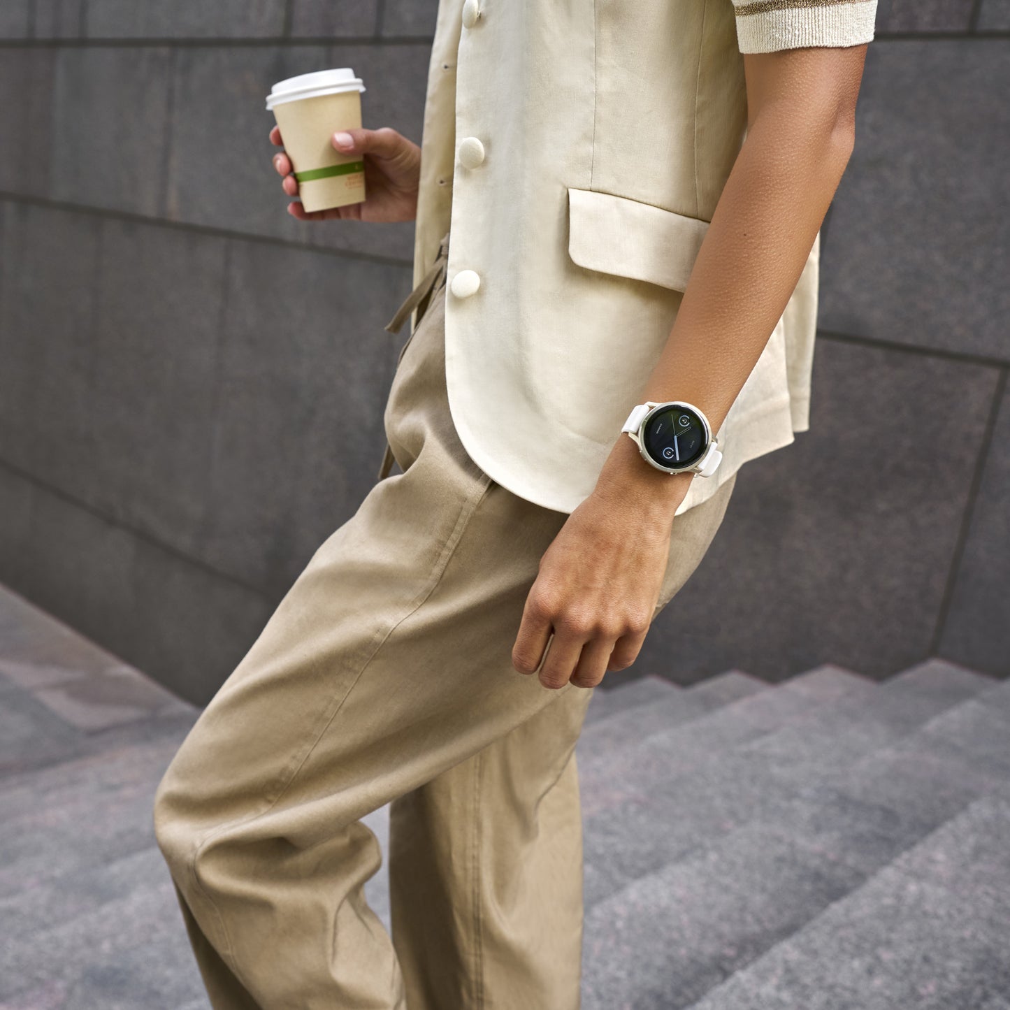 Garmin Venu 4 GPS Smartwatch - 41mm Lunar Gold with Bone Silicone Band and Light Sand Leather Band