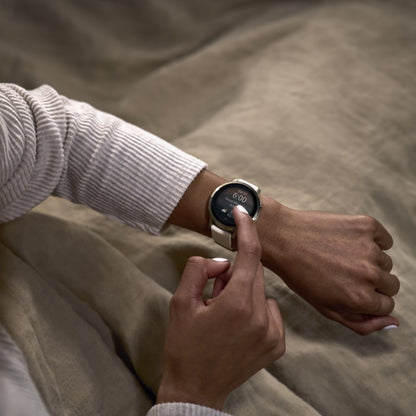 Garmin Venu 4 GPS Smartwatch - 41mm Lunar Gold with Bone Silicone Band and Light Sand Leather Band