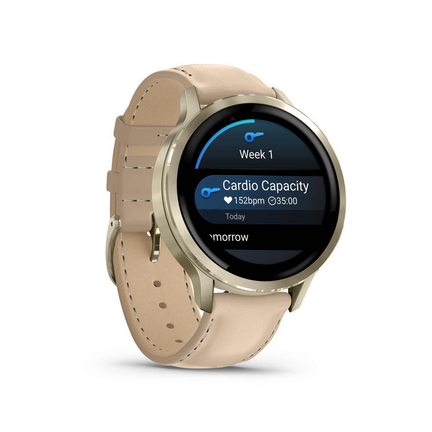 Garmin Venu 4 GPS Smartwatch - 41mm Lunar Gold with Bone Silicone Band and Light Sand Leather Band