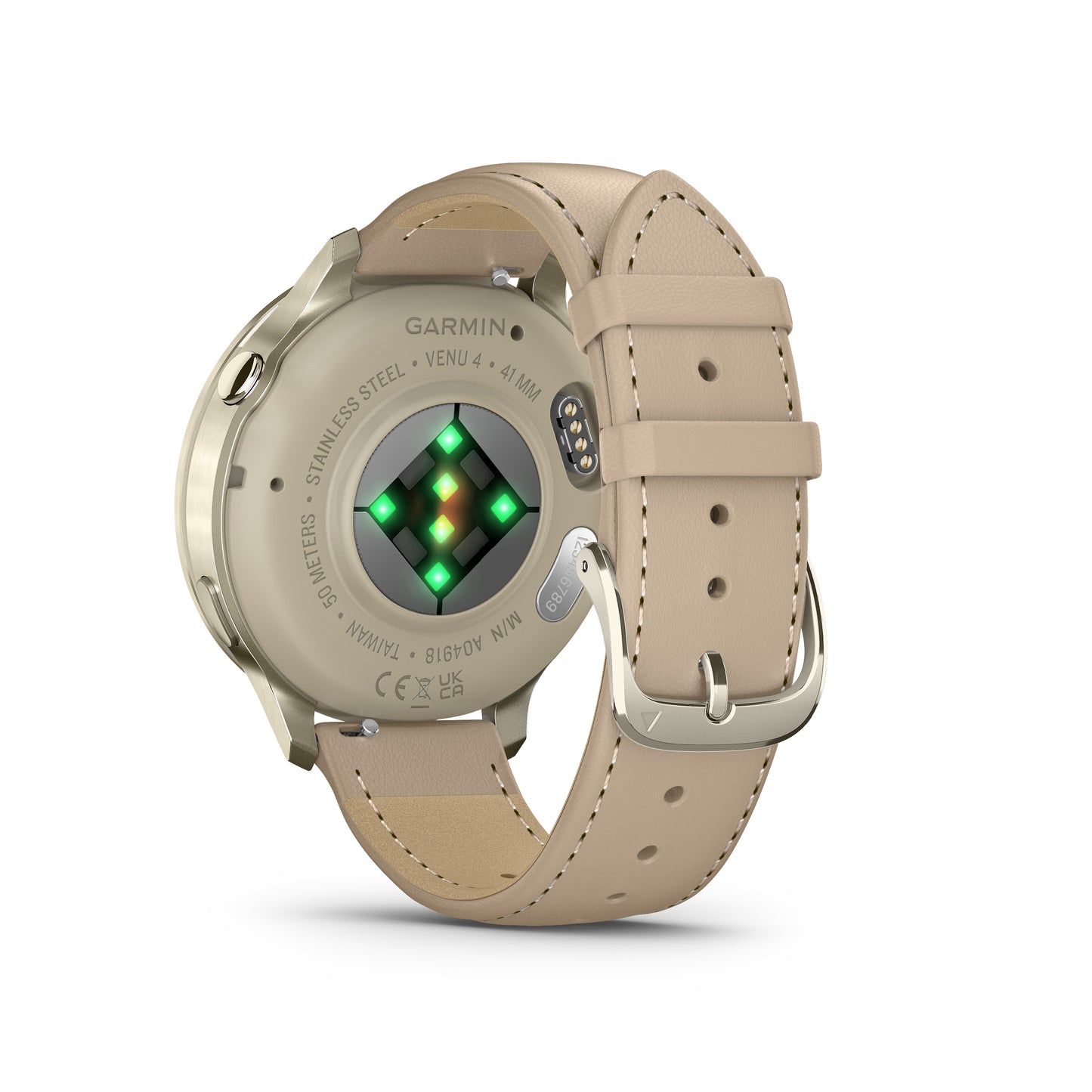 Garmin Venu 4 GPS Smartwatch - 41mm Lunar Gold with Bone Silicone Band and Light Sand Leather Band