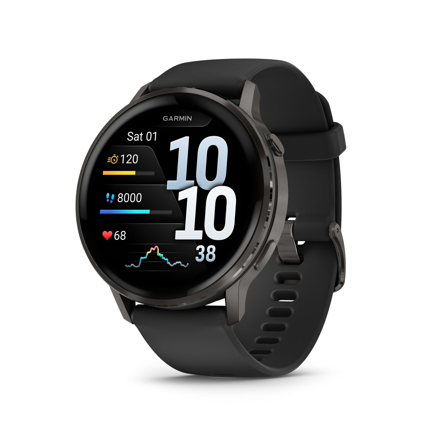 Garmin Venu 4 GPS Smartwatch - 45mm Slate with Black Silicone Band
