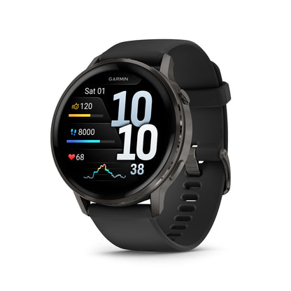 Garmin Venu 4 GPS Smartwatch - 45mm Slate with Black Silicone Band