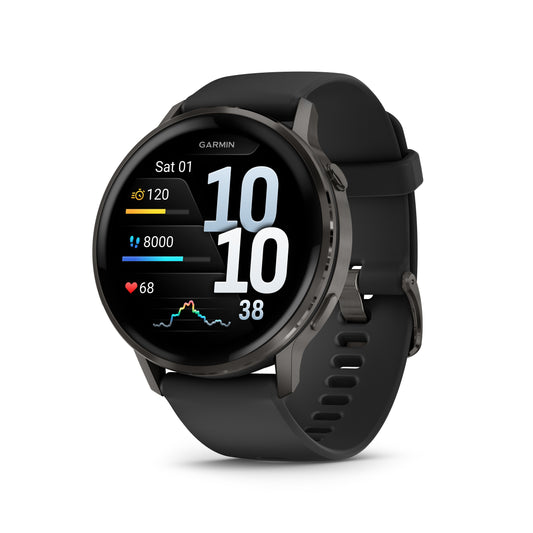 Garmin Venu 4 GPS Smartwatch - 45mm Slate with Black Silicone Band